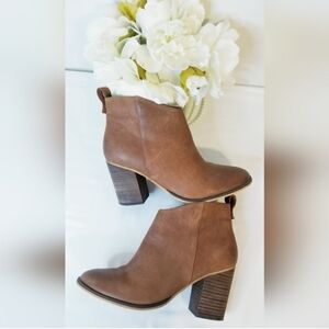 BP Nordstrom Brand Brown Genuine Leather Block Heel Ankle Booties